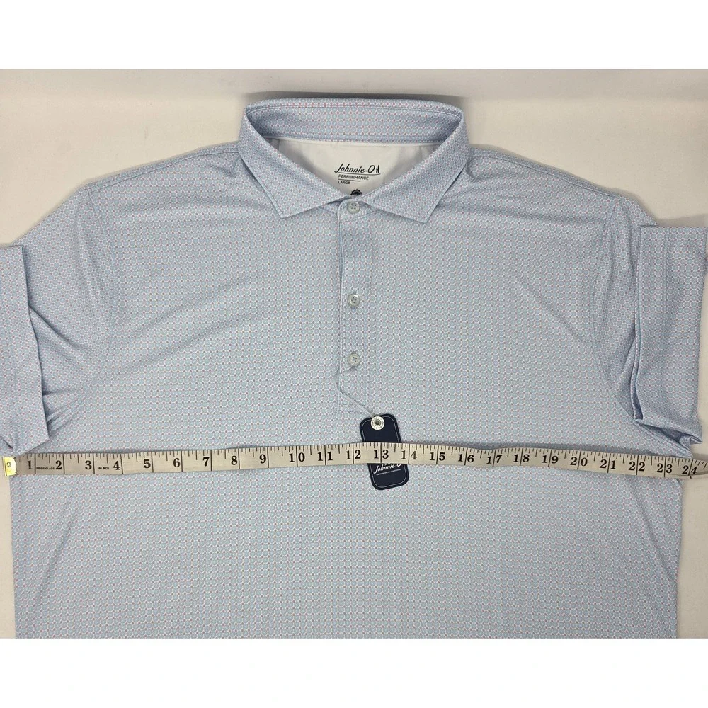 NEW Johnnie-O Performance Julio Polo Mens Large Malibu Blue Geometric AOP NWT
